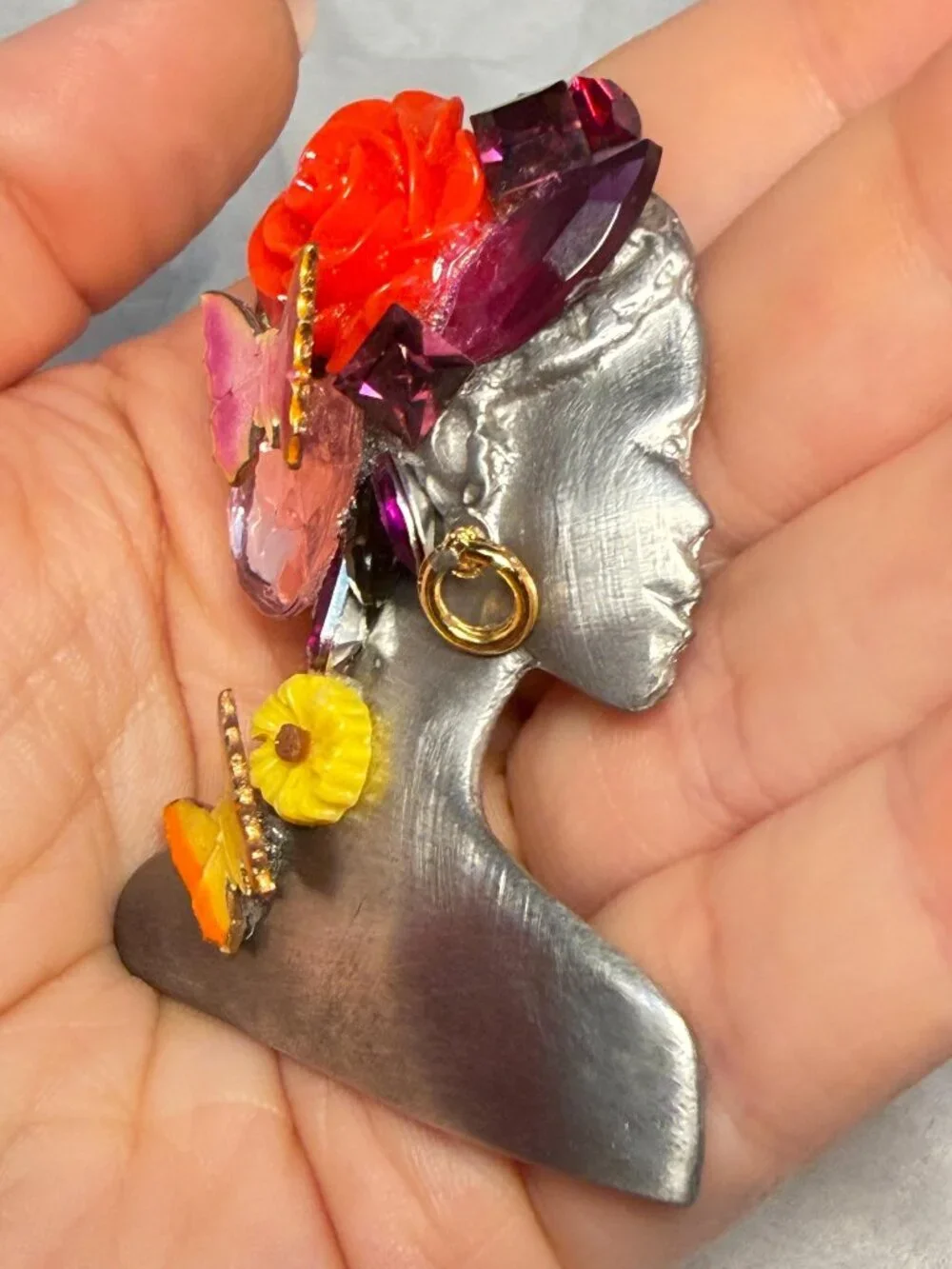 OOAK Lady Silhouette Brooch Signed Luigi Ultracraft Handmade